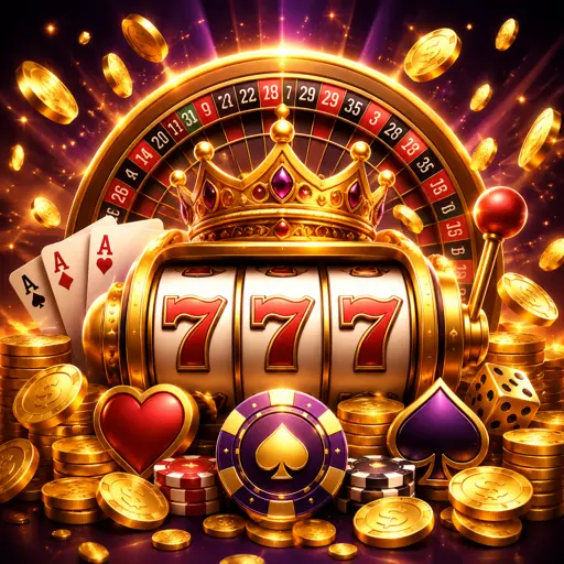 Painel com vários rolos de slots iluminados em dourado