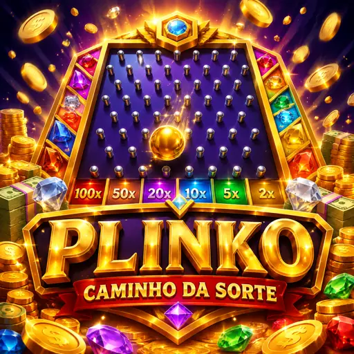 Cartão do jogo Plinko com tabuleiro triangular cheio de pinos e bolsas de multiplicador na base